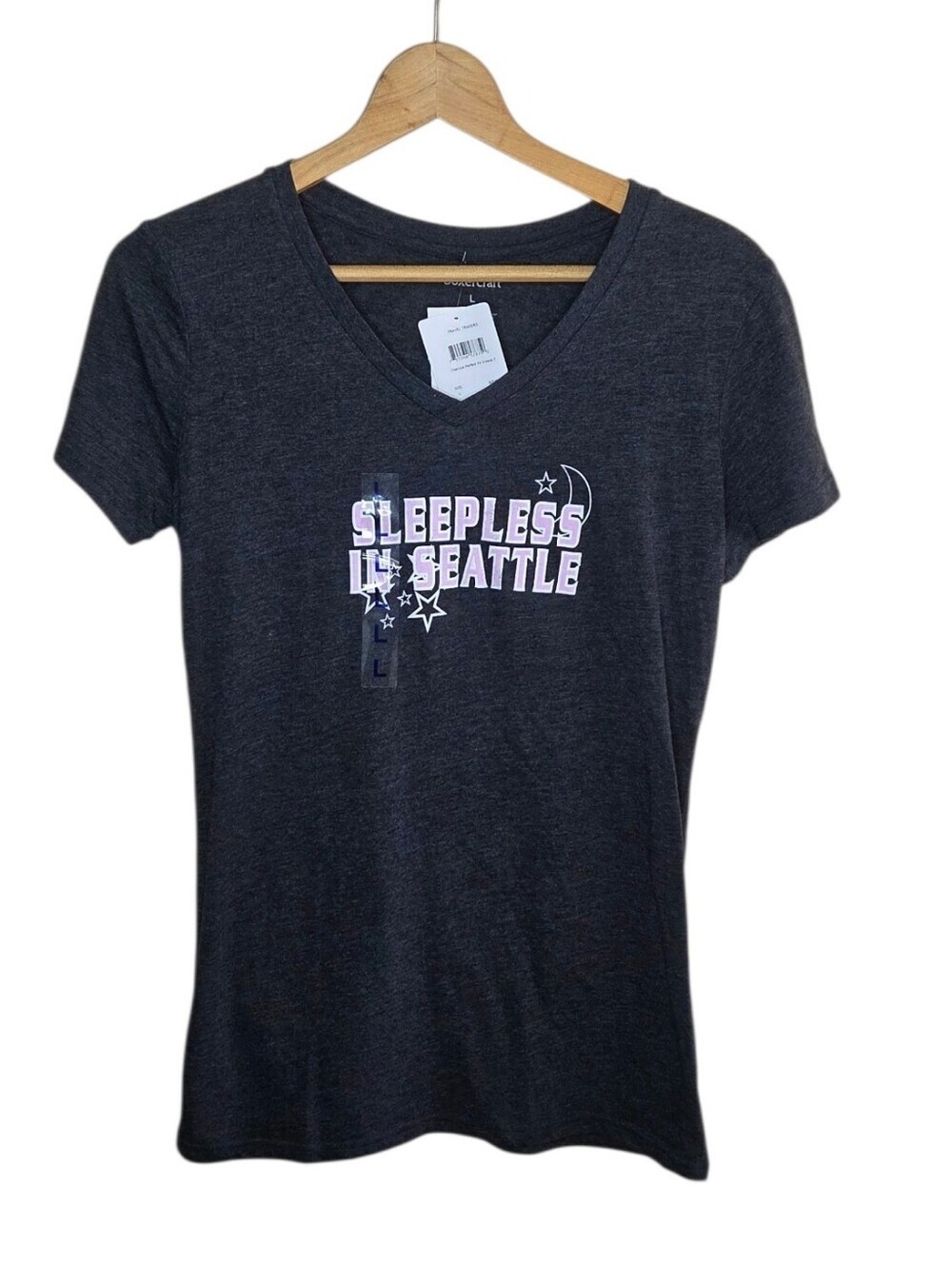 Boxercraft Sleepless in Seatle V-neck Fitted Graphic Tee Womens Size Large NEW